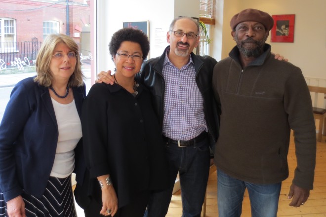 Barbara with Jenny Bourne, Peter Sporn, and Colin Prescod at the Fireboz in London